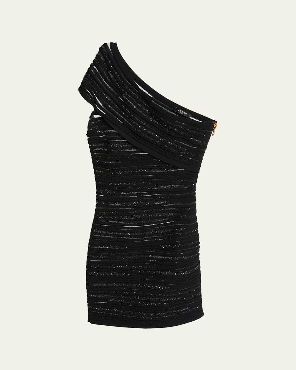 One-Shoulder Glitter Mini Dress
